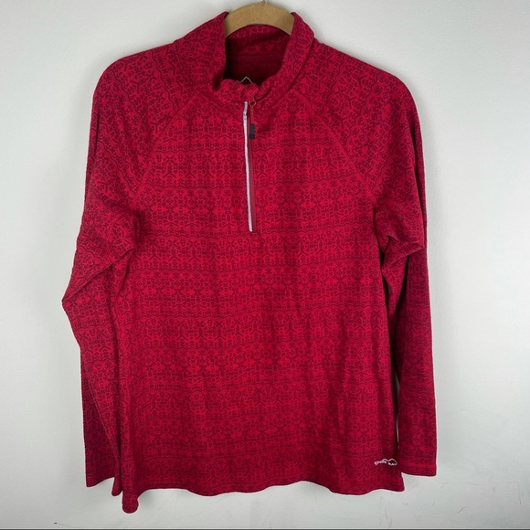 Eddie Bauer Tops - Eddie Bauer Red Aztec Quarter Zip Mock Neck Shirt Size XL
